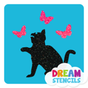 Picture of Sitting Cat With Butterflies Glitter Tattoo Stencil - HP-199 (5pc pack)